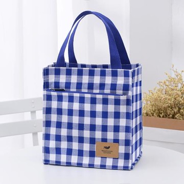 手拎帆布袋女外出上班手提帆布包時尚媽咪袋格子布包飯盒袋便當包