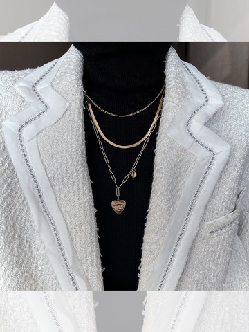 英文愛心吊墜項鏈女年新款潮三層疊戴鎖骨鏈冷淡風網紅毛衣鏈