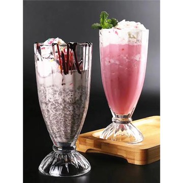 玻璃杯高顏值高腳果汁紅豆冰家用奶昔奶茶飲料杯子耐高溫透明女士