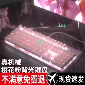 粉色電競有線少女心機械鍵盤青軸臺式電腦筆記本可愛女生游戲紅軸