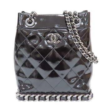 CHANEL 香奈兒 黑色 菱格紋 漆皮 小型水桶包 肩背包 AS5871 【二手名牌BRAND OFF】