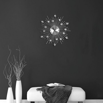 CarryPlus 12吋輕奢水晶金屬掛鐘-隕石黑/冰晶銀