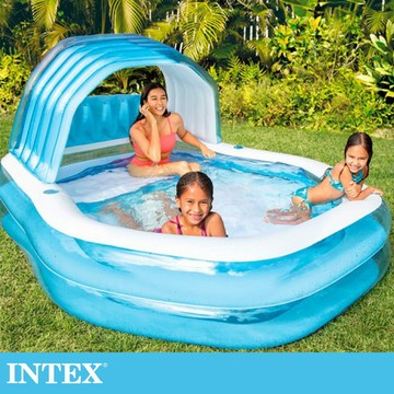 【INTEX】遮陽長形游泳池/戲水池/泳池/兒童泳池/充氣泳池/遊戲池 容水量530L適3歲+(57186NP)