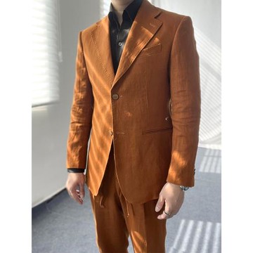 慕紳男士平駁領亞麻意式外套純色休閑高工藝氣質感英倫風時尚單西