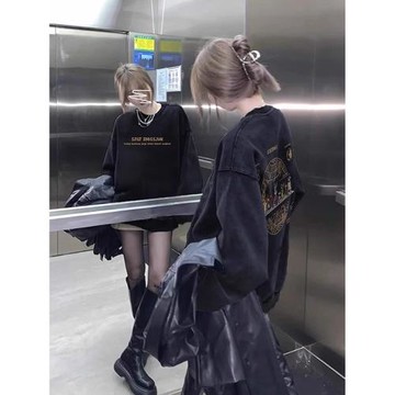 超火水洗做舊衛衣女2025新款爆款春秋冬寬松中長款遮屁股加絨加厚