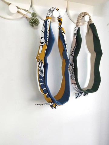 雙層髮帶-細版-仲夏棕櫚葉-芥黃