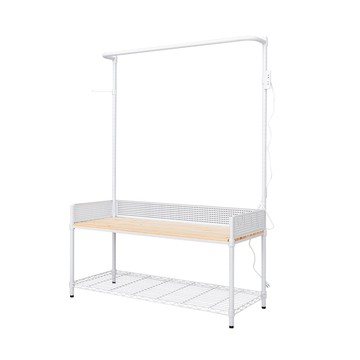 【dayneeds】120x45cm全方位收納鞋凳衣帽架(烤漆)白-柚木