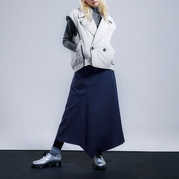 【設計核心款】毛料墨影不對稱解構拼接半身裙