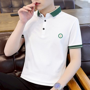 夏季短袖t恤男潮流襯衫領半截袖上衣潮牌翻領有領polo衫男裝體恤