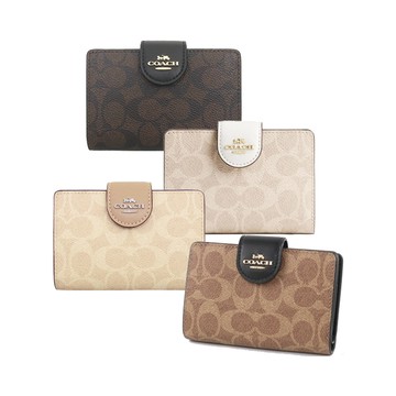 COACH & Michael Kors & Kate Spade 經典立體LOGO 緹花/素色皮革釦式皮夾中夾 (多款多色可選)