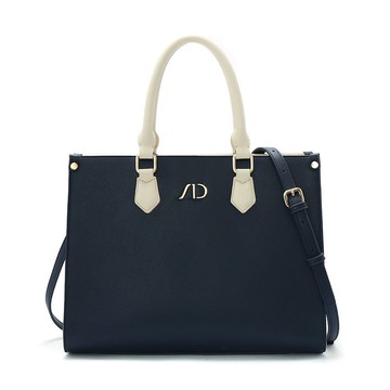 ANNA DOLLY拼接撞色2Way筆電托特包 深藍