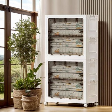 70面寬摺疊收納櫃-附滑輪 雙櫃 兩款可選 024501 雙櫃-透黑面板