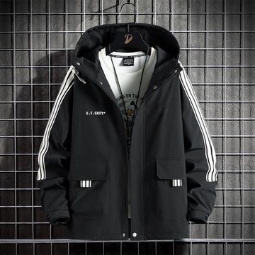 大碼男士外套冬裝春秋季寬松連帽學生加肥2023新款夾克上衣胖子潮