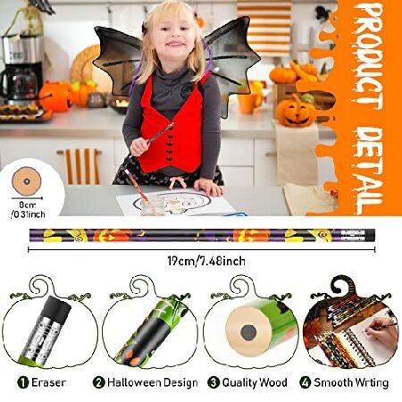 Halloween Pencils Bulk, Cute Wooden Pencils with Eraser Various Assorted Patterns Holiday Stationery Pumpkin Ghost Black Cat Pencils Halloween Party F