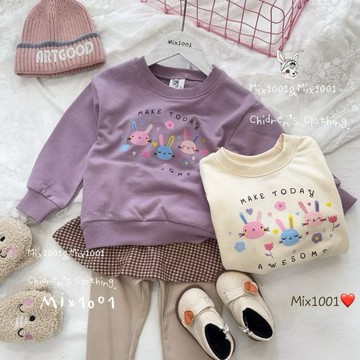 🌈✨mix1001 小花幸福兔兔三姐妹印圖上衣 ✨兒童微笑小兔花朵印圖上衣5-17