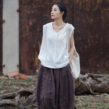設計感磨毛棉內搭上衣夏季棉麻女裝自制百搭旅行文藝女士背心T恤