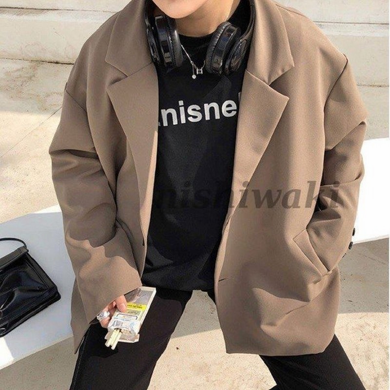 メンズ テーラードジャケット 無地 春秋アウター アウター ビックシルエット 長袖 ジャケット カジュアル フォーマル ボタン 通販 Lineポイント最大get Lineショッピング