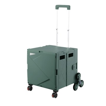 AOTTO 創意傢俱 加厚折疊可爬梯八輪購物車 升級款 PP材質 輕松收納  軍綠色  1個