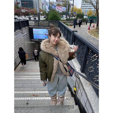 PlaceOrder復古正反兩穿短款環保風皮草羽絨棉服重工保暖連帽外套