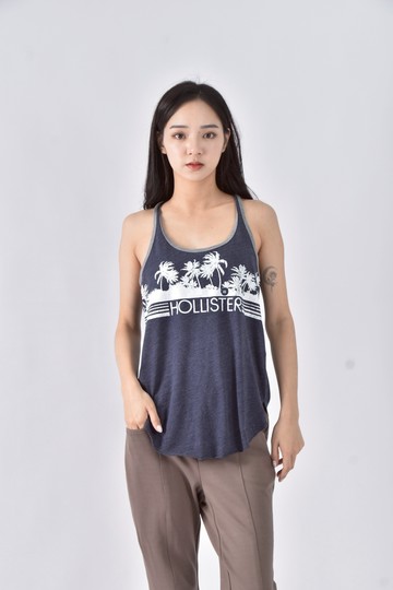 (XS（含）以下) hollister棉質無袖圖案背心藍色上衣