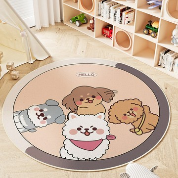 ??快速出貨 可開發票 卡通兒童圓形地毯臥室耐臟易打理床邊毯客廳少女水晶絨隔涼防滑毯