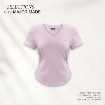 V領鎖鍊字母抓皺修身短T