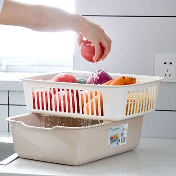 雙層瀝水籃洗菜籃家用大號水果盤廚房淘米洗菜盆碗碟架塑料兔子窩