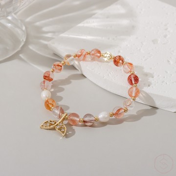 (絕版) 海寧芙 | 紅膠花 珍珠 | 天然水晶手鍊