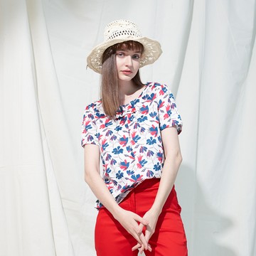 CLL巧玲瓏 繽紛雙色手繪風純棉上衣 7623603