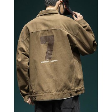 美式復古工裝夾克男寬松大碼冬季新款阿美咔嘰卡其色休閑牛仔外套
