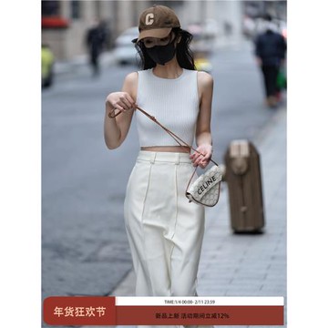 (免運)Luna7xi 白色時尚無袖小背心女2025夏季條紋修身顯瘦短款緊身上衣