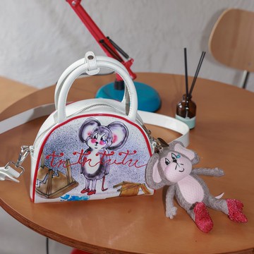 紅白色小老鼠超纖皮手提斜挎包