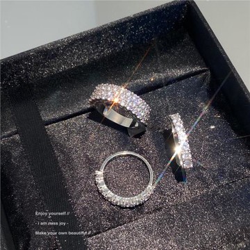 【喬老板JOY】高級感閃鉆銀色戒指 疊戴簡約個性百搭ins潮 排鉆