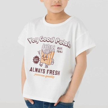 日本 Chil2 - 100%棉 可愛印花短袖上衣-薯條-白