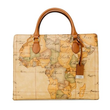 Alviero Martini 義大利地圖包 四方手提側揹公事包 33cm-地圖黃 父親節 七夕情人節