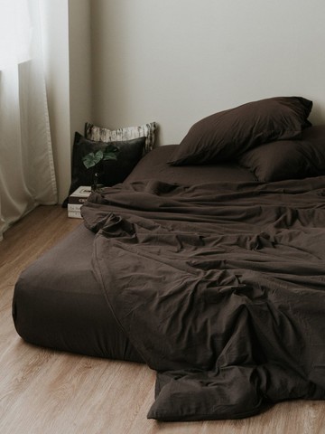 Lagom 天竺柔棉床包四件組－胡桃棕