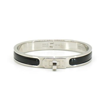 Hermes Clic Kelly H Logo琺瑯細版手環-PM(黑/銀)