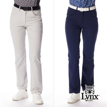 【Lynx Golf】女款彈性舒適特殊造型後袋時尚修身窄管設計窄管長褲(二色)