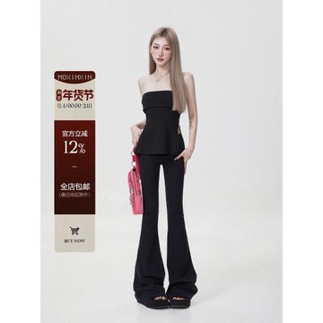 莫欣欣辣妹微喇瑜伽褲黑色喇叭褲女高腰顯瘦提臀外穿運動休閑褲子