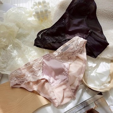 「MOJITO」同頻共鳴‧緞面拼網紗性感蕾絲內褲女舒適透氣低腰包臀三角褲(3色選) S-XL