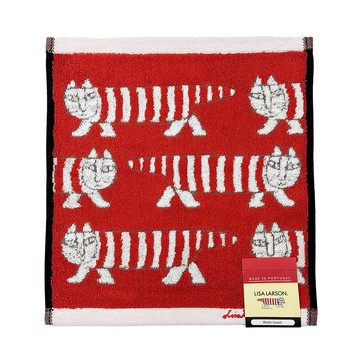 日本丸真 LISA LARSON 北歐瑞典設計風洗臉巾 交錯貓咪 紅_廠商直送