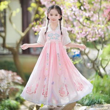 女童漢服古風超仙夏款高端襦裙2025新款唐裝兒童小女孩古裝連衣裙
