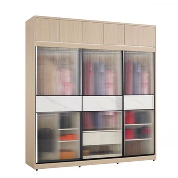 文創集  維爾岩板7尺鋁框加高玻璃衣櫃組合(吊衣桿x4＋單抽屜)-182x60x236cm免組