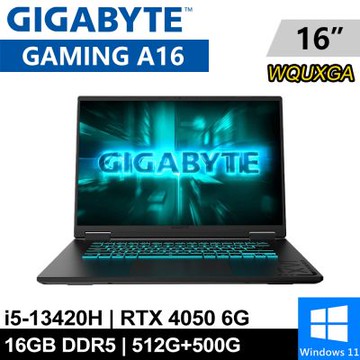 GIGABYTE技嘉 GAMING A16 CMHH2TW893SH-SP2 16吋 黑(i5-13420H/16G/512G+500G/RTX4050 6G/W11)特仕版