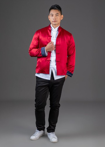 中性中式雙面唐裝褸(深藍色/紅色)|香港設計|休閑|經典|撞色