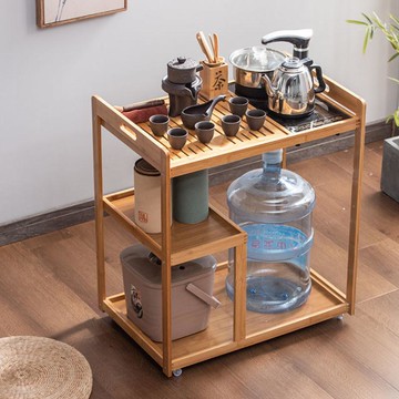 茶車 移動茶車小茶臺現代泡茶桌家用茶具套裝一體中式客廳小型茶盤茶幾~摩可美家