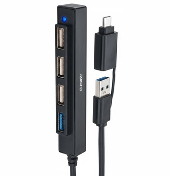 RASTO RH11 長線型 USB 3.2 Hub 4孔集線器1M + Type C雙接  黑色  1個