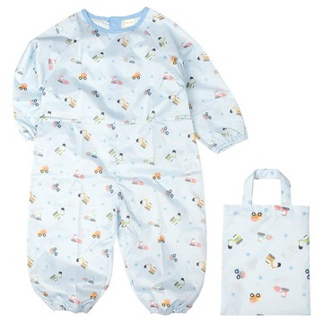 akachan honpo - 長袖連身防髒衣 防潑水加工-交通工具-淺藍色