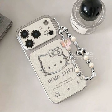 iPhone 簡約線條小貓保護殼 內建鏡子大視窗 相容蘋果 18 17promax 16 15 13 全包防摔手機殼
