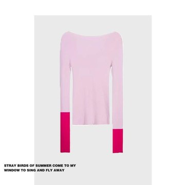 拉夏貝爾撞色拼接袖口針織衫女早秋季新款設計感修身打底毛衣上衣